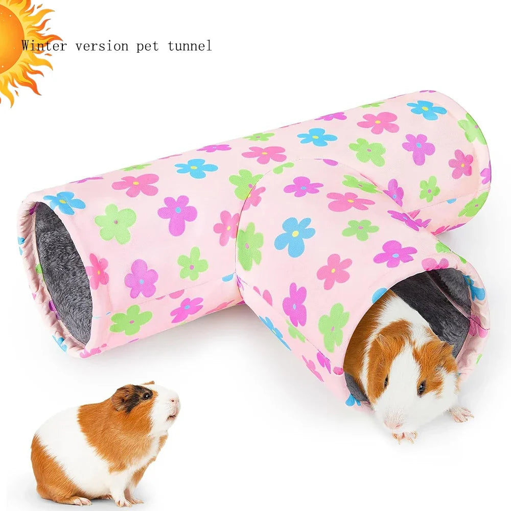 T Shape 3 Way Guinea Pig Tunnel Foldable Washable Hideout Play for Small Pets
