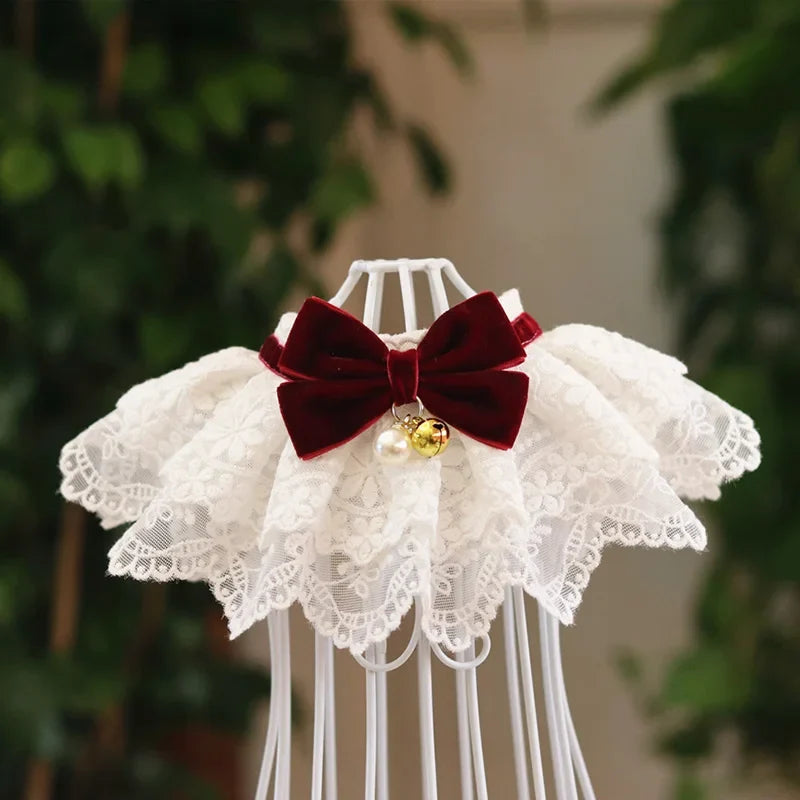 Lace Bowknot Pearl With Bell Neckerchief Pet - MyPetDollar.com
