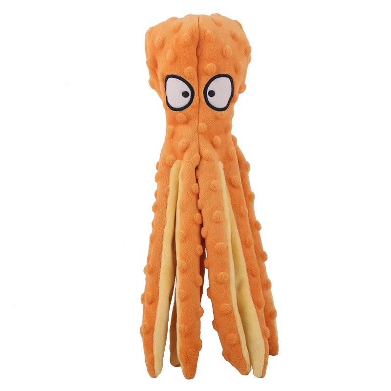 Durable Dog Squeaky Toys Octopus - No Stuffing Crinkle Plush – 4 Colors