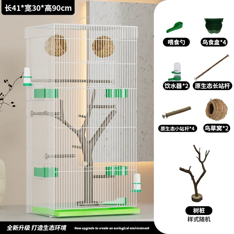 ‌Large Vertical Bird Cage with Natural Wood - MyPetDollar.com
