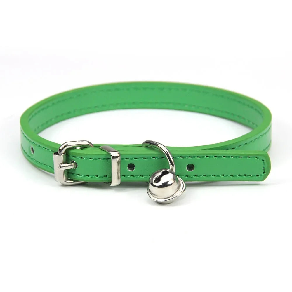 Cute Puppy Cat Collar With Bells PU Leather - MyPetDollar.com