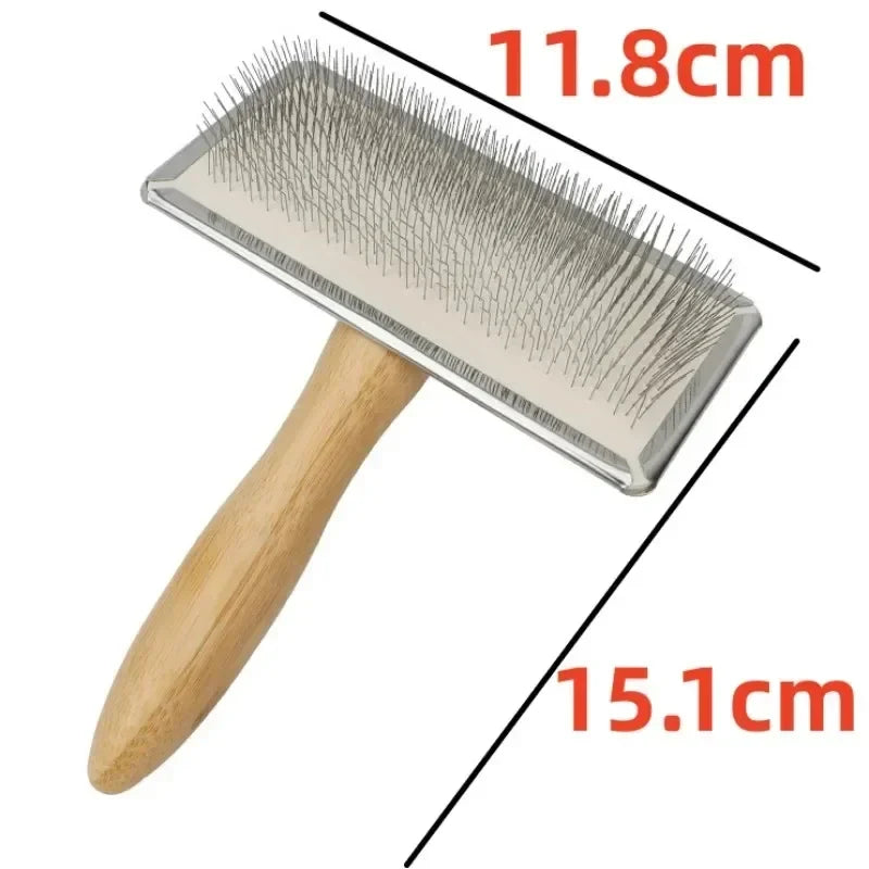 Wood Dog Comb Pet Hair Remover Massage Grooming Brush, Stainless Steel