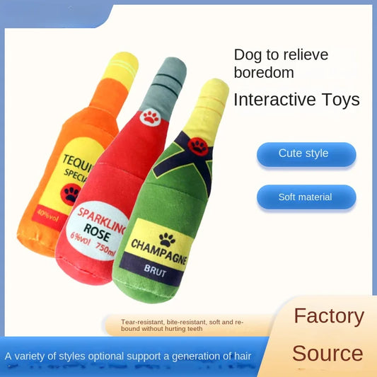 Funny plush dog toy wine bottle perfume - MyPetDollar.com
