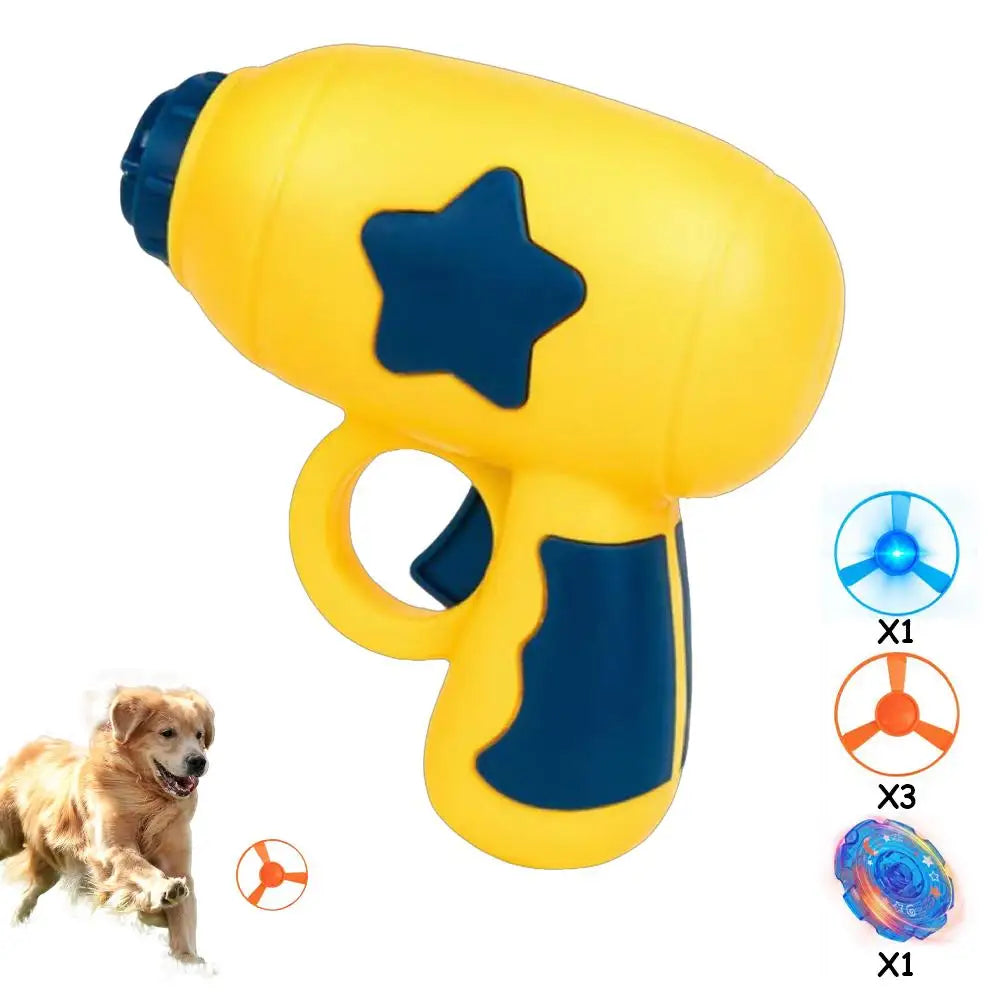 Funny Interactive Cat Plaything Flying Propeller Disc Launcher Gun