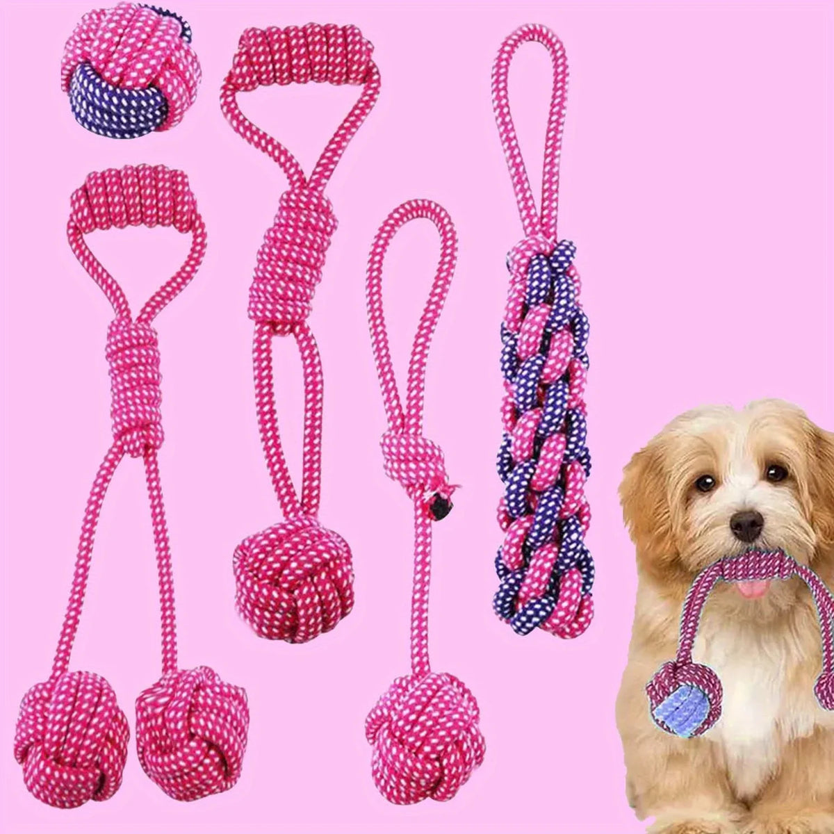 4PCS/5PCS Purple Dog Chew Rope Toy Set – - MyPetDollar.com