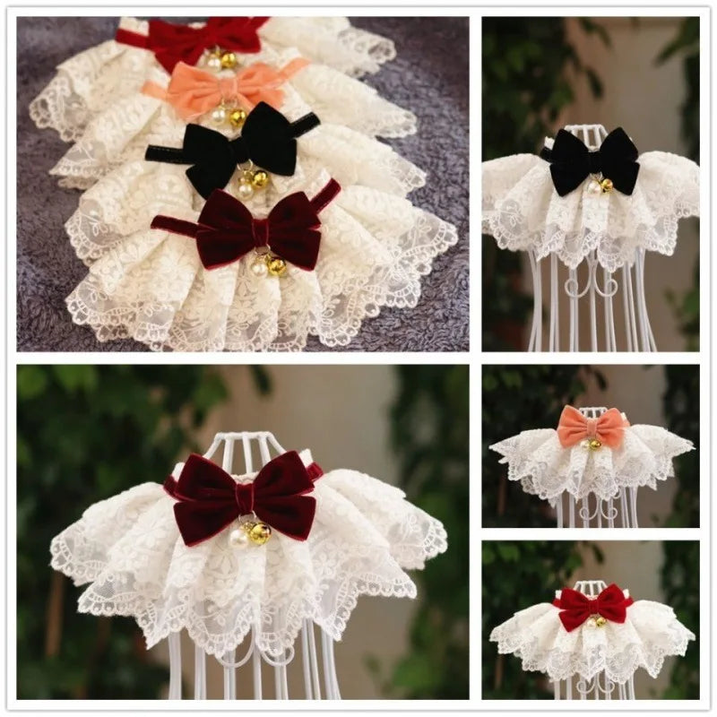 Lace Bowknot Pearl With Bell Neckerchief Pet - MyPetDollar.com