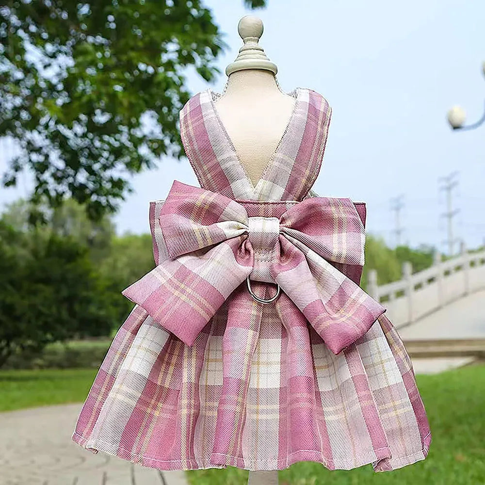 Plaid Dog Dress Bow Tie Harness Leash Set - MyPetDollar.com