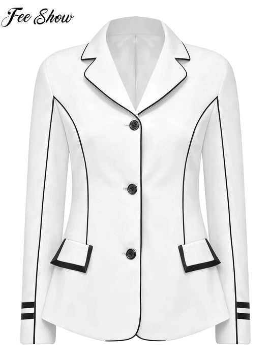 Women Contrast Trim Horse Riding Jacket - MyPetDollar.com