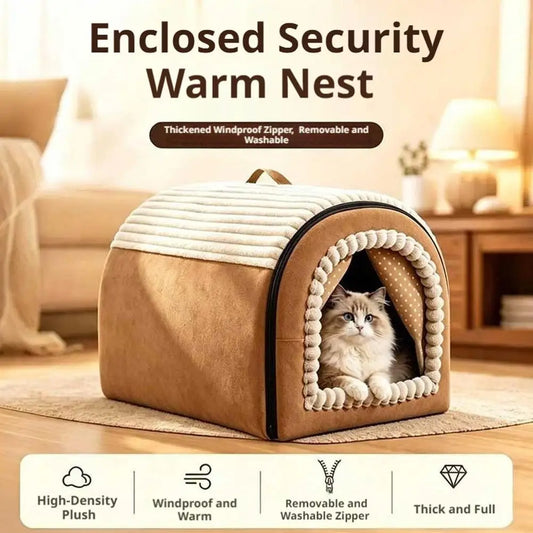 Winter Warm Cat Bed Enclosed Cave House Soft - MyPetDollar.com