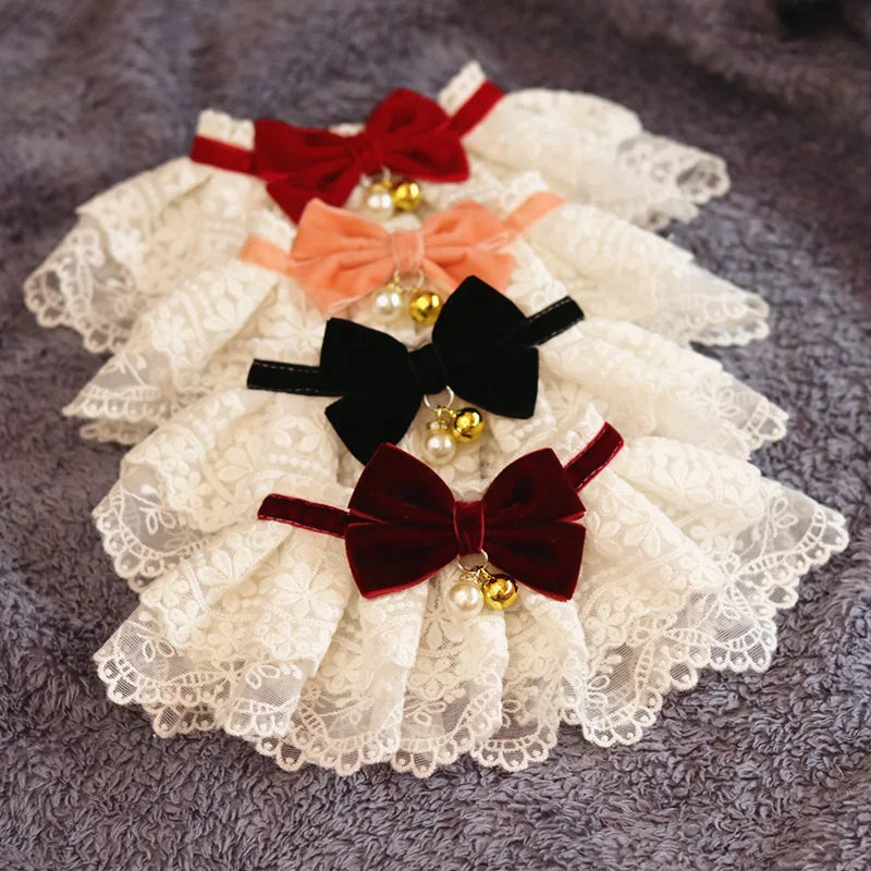 Lace Bowknot Pearl With Bell Neckerchief Pet - MyPetDollar.com