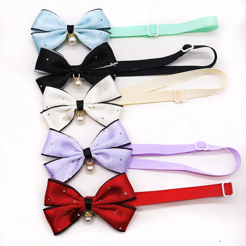 50/100pcs Satin Dog Bow Ties Luxury Pearl - MyPetDollar.com