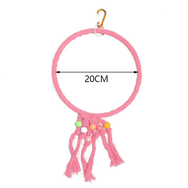 Parrot Cage Swing Toy Round Triangular Iron Wire Cotton Thread – 13 Colors