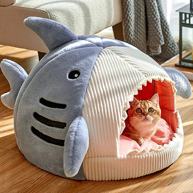 Warm Cat Beds Cartoon Shark Pet Cave Beds - MyPetDollar.com