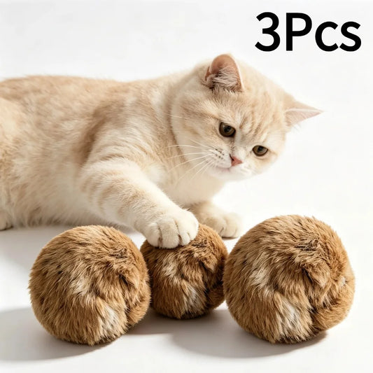 3pcs Rabbit Fur Cat Toy Ball Pet Interactive - MyPetDollar.com
