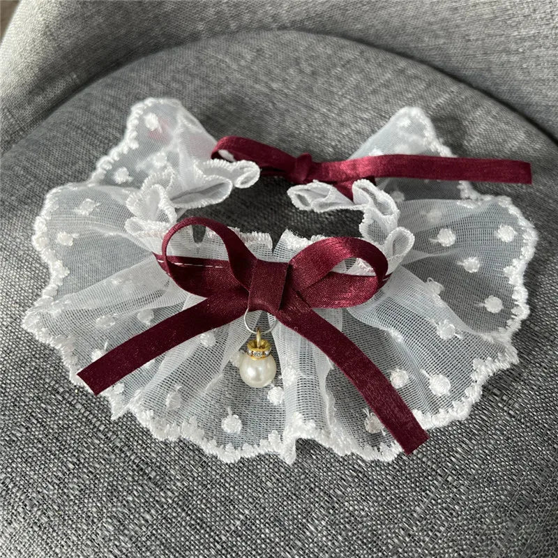 White Lace Bowknot Collar, Bowtie Bibs, Mesh - MyPetDollar.com