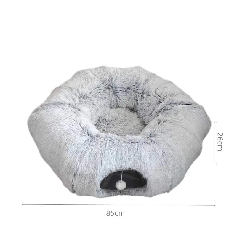 Long Plush Cat Tunnel Bed Removable Washable Extra Large – 2 Colors