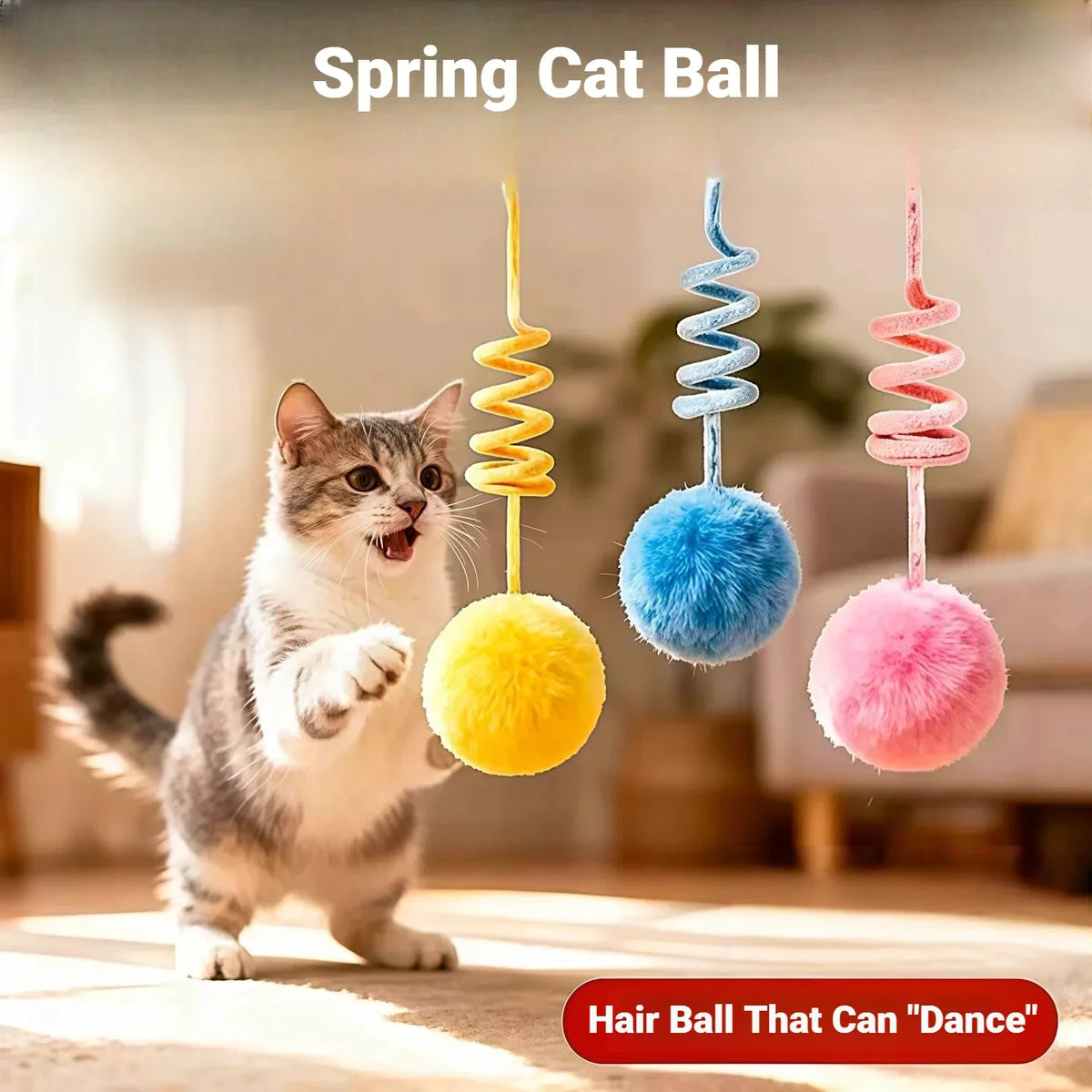 Suction Cup Spring Fur Ball 1Pc Retractable - MyPetDollar.com