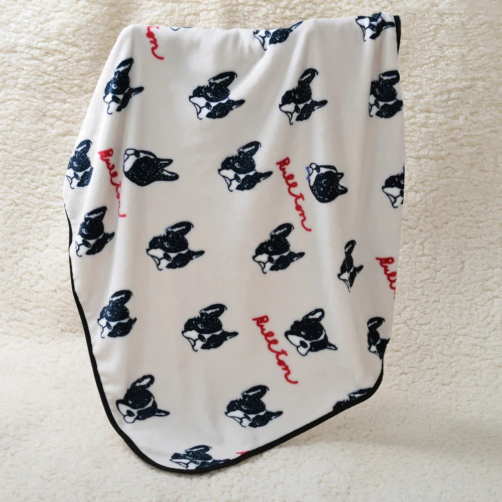 Soft Flannel Pet Blanket Cute Bulldog Print - MyPetDollar.com
