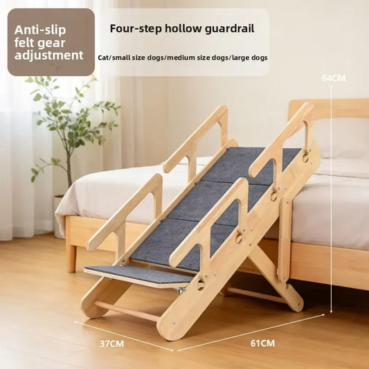Adjustable Foldable Pet Stairs Wooden Ramp - MyPetDollar.com