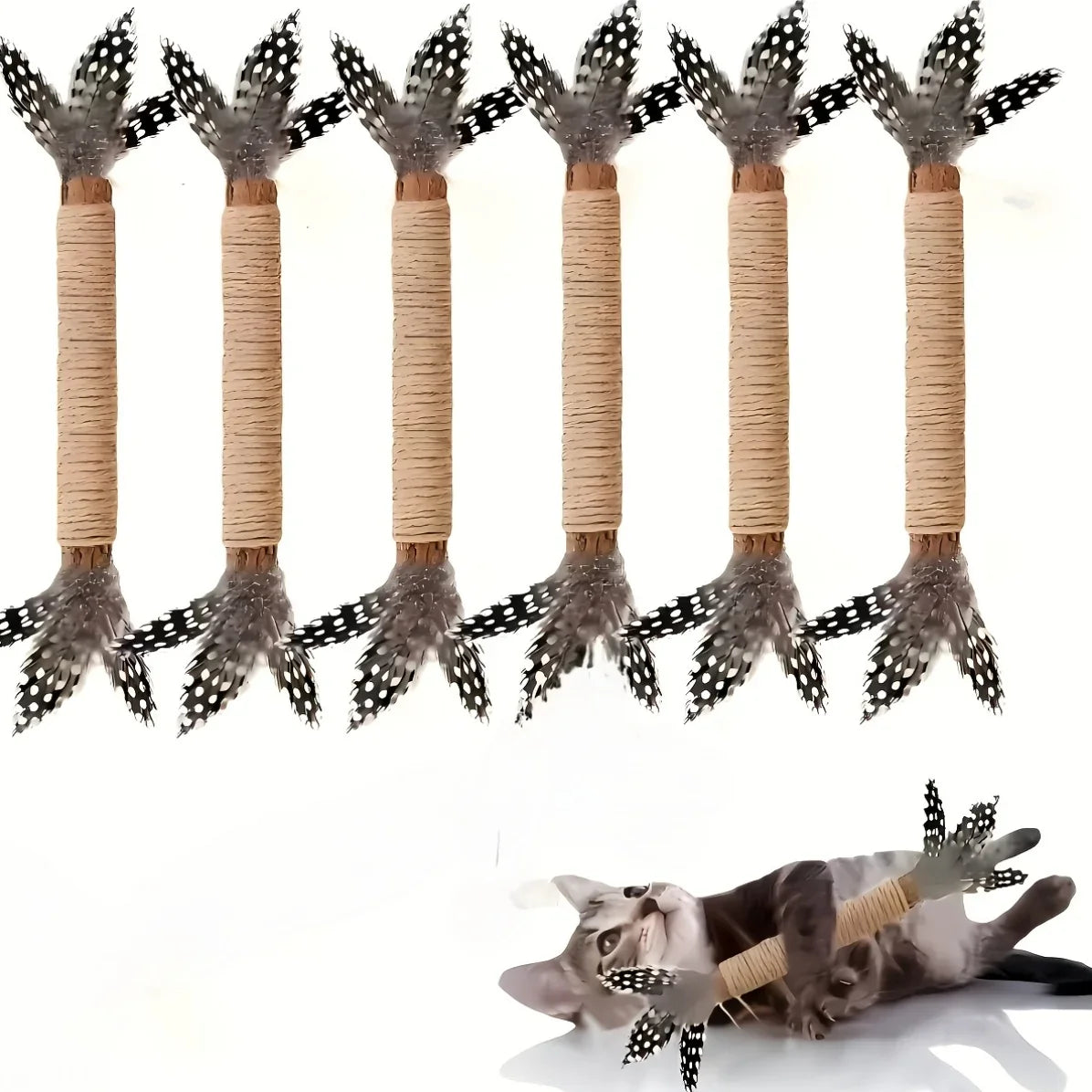 Set of 2 Handcrafted Cat Stick Toys, Sturdy - MyPetDollar.com