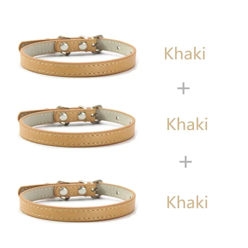 3 Pcs/Lot Soft PU Leather Cat Collar Solid - MyPetDollar.com