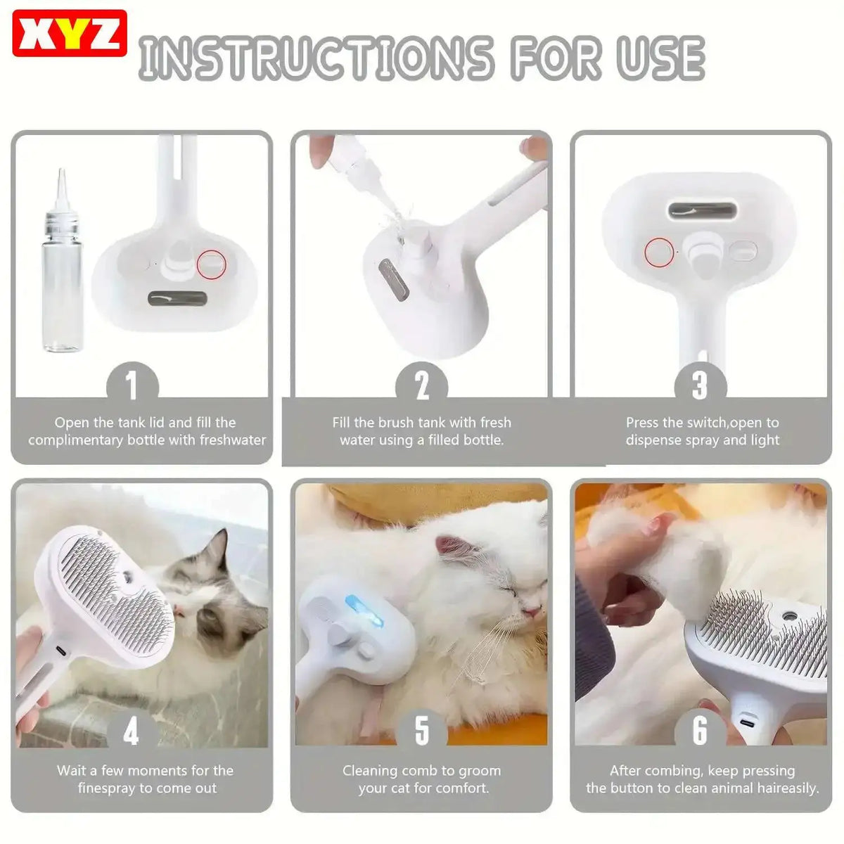 Steamy Dog Brush Electric Spray Cat Hair - MyPetDollar.com