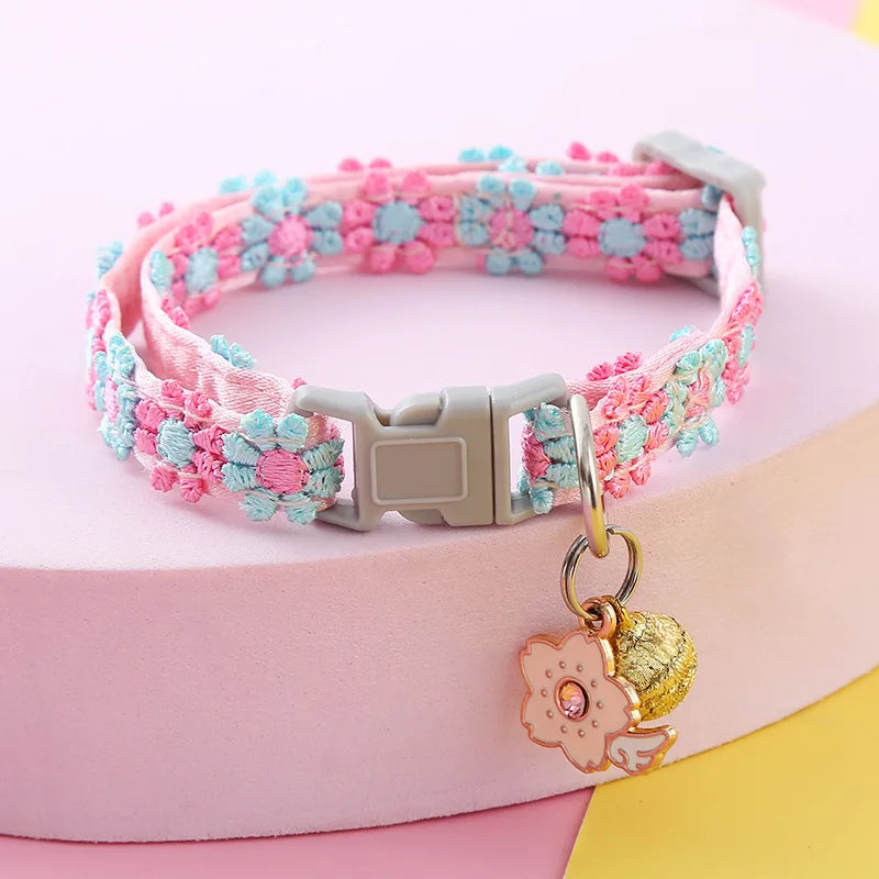 Pet Collar with Bell Colorful Flower Dog Puppy Kitten