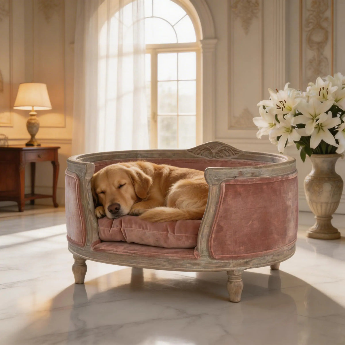 Elevated Curved Velvet Pet Sofa Bed With - MyPetDollar.com