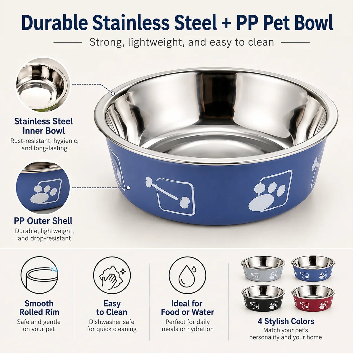 Stainless Steel Pet Bowl Thickened Anti Slip - MyPetDollar.com
