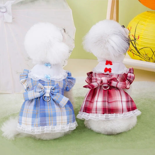 Lattice Girl Pet Dog Dress Bow Knot Lace - MyPetDollar.com