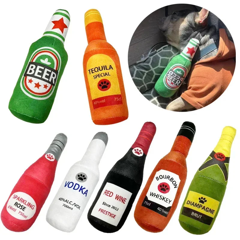 Funny Plush Dog Toys Beer Bottle Shaped - MyPetDollar.com