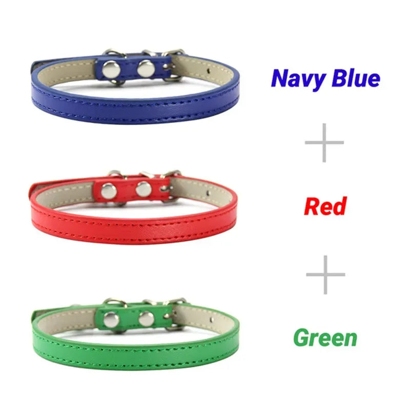 3 Pcs/Lot Soft PU Leather Cat Collar Solid - MyPetDollar.com