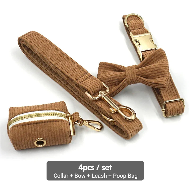 Brown Corduroy Dog Harness and Leash Set - MyPetDollar.com