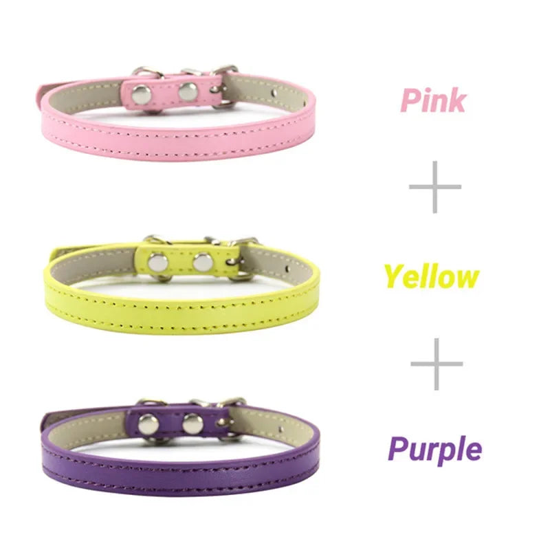 3 Pcs/Lot Soft PU Leather Cat Collar Solid - MyPetDollar.com