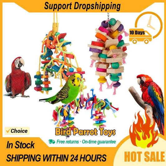 Wood Parrot Bird Toys Hanging Rope Pet - MyPetDollar.com