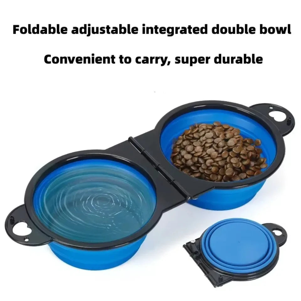 1-piece 2-in-1 Foldable Dual Bowl Feeding - MyPetDollar.com
