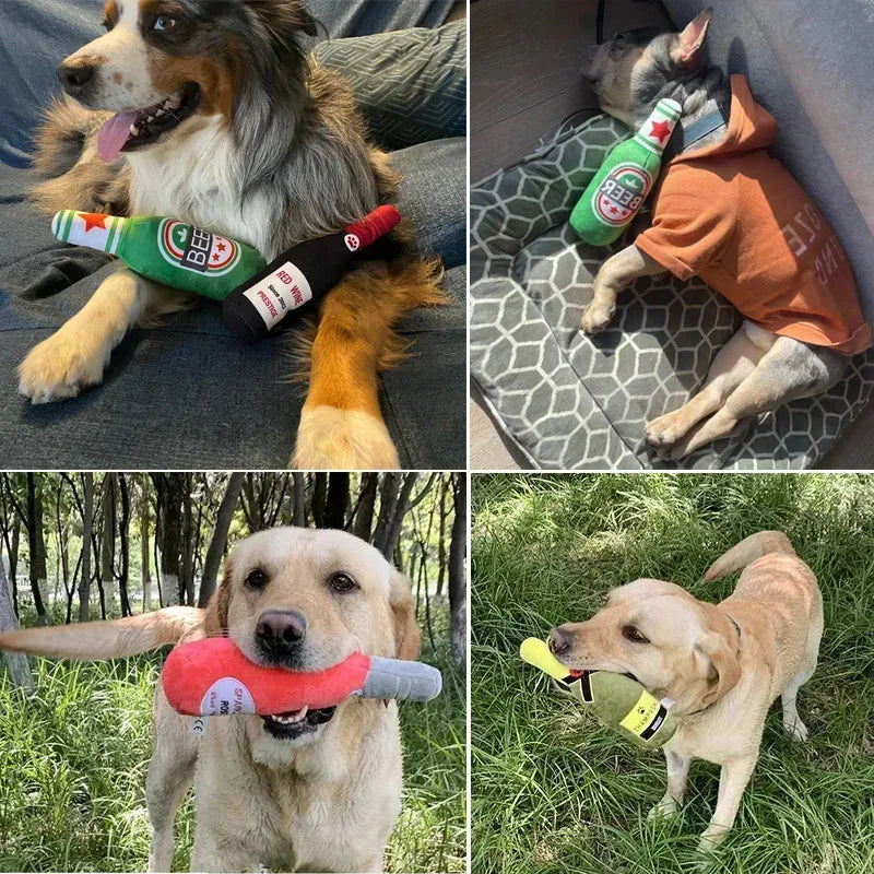 Funny Plush Dog Toys Beer Bottle Shaped - MyPetDollar.com