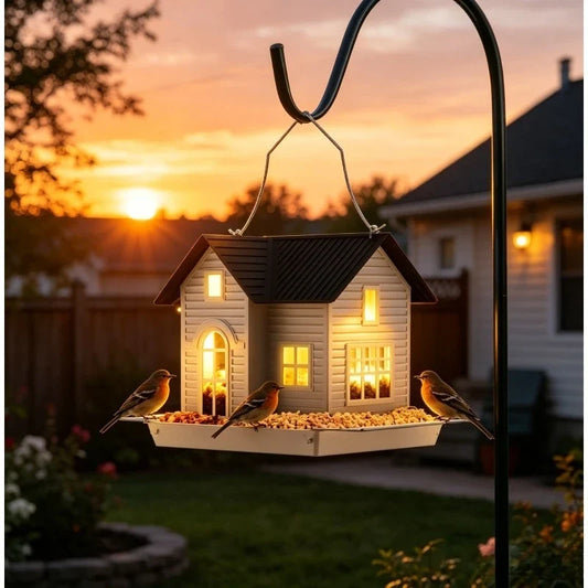 Solar Powered Bird Feeder Iron House Shaped - MyPetDollar.com
