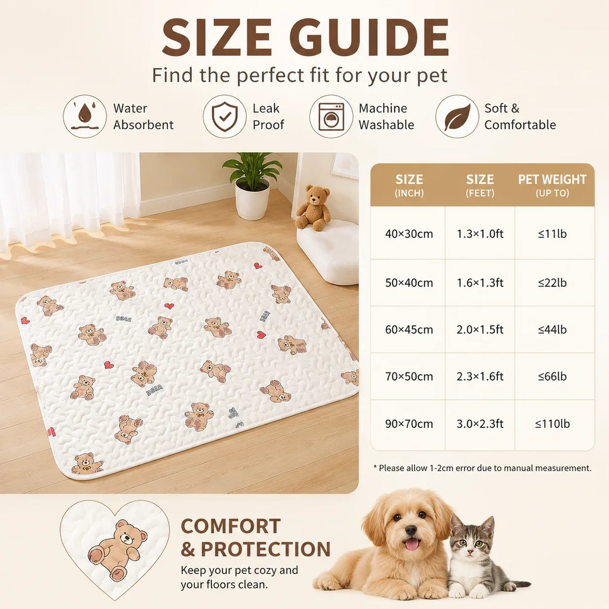 Non-Slip Soft Cotton Pet Mat Washable Dog & Cat Bed Pad