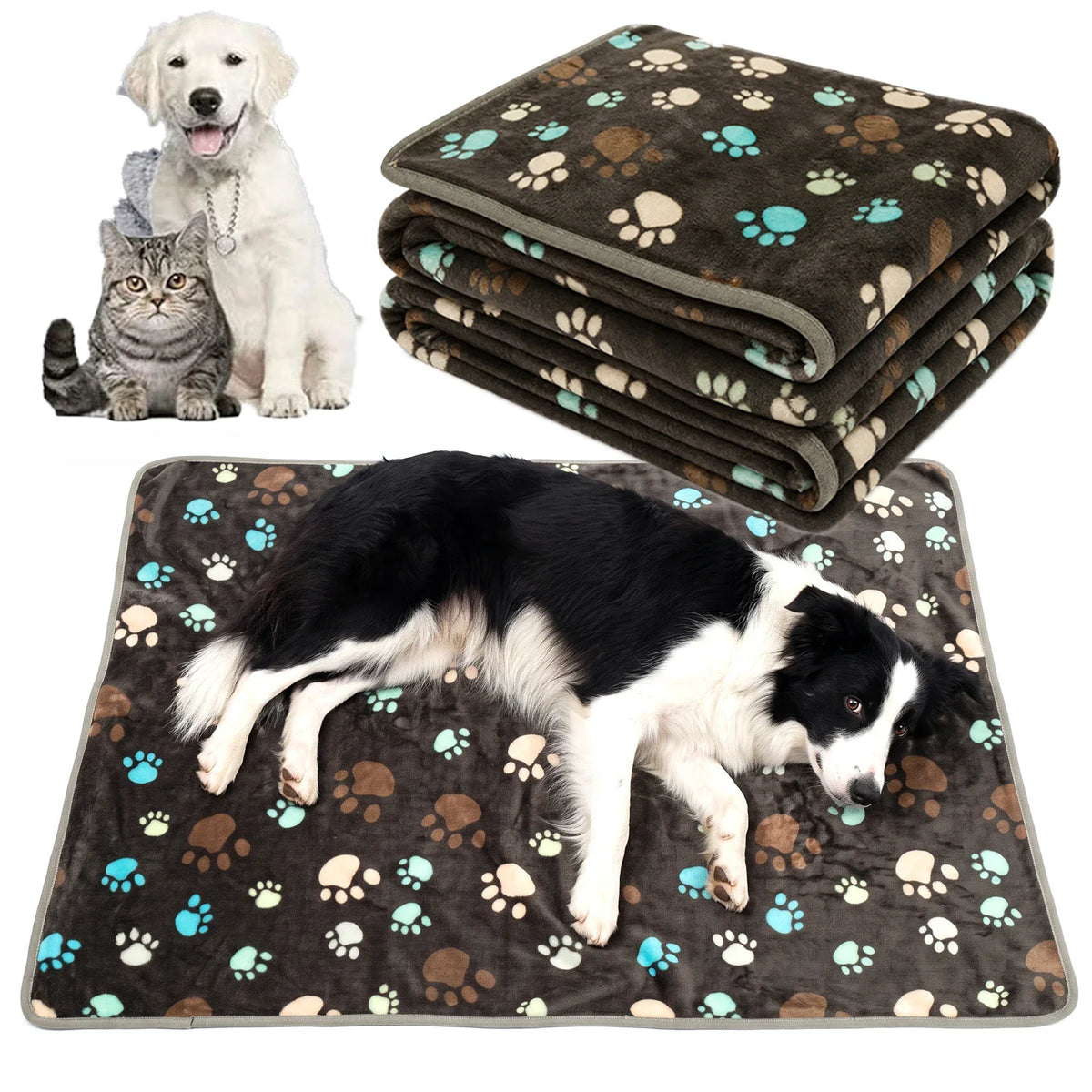 Plush Dog Paw Print Dog Blanket Dual Sided - MyPetDollar.com