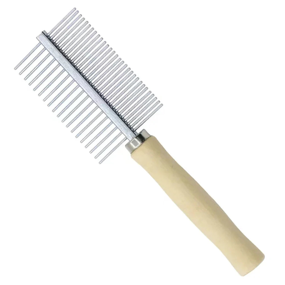 Portable Pet Wooden Handle Comb Cats & Dogs Stainless Steel Beauty