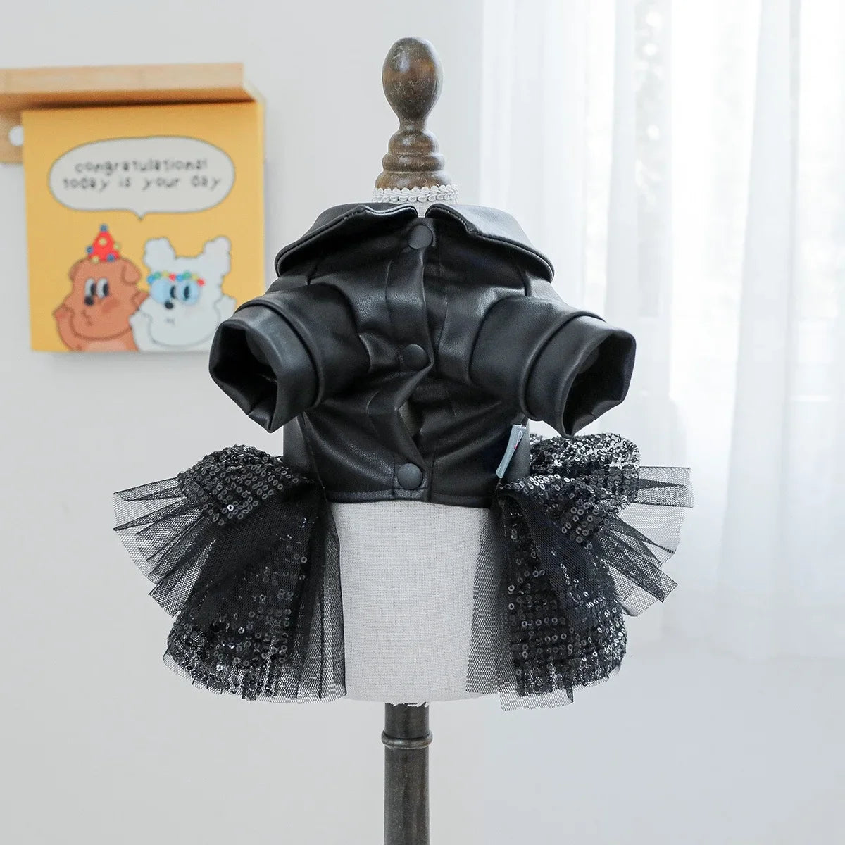 Punk Sequins Pet Dog Girl Dresses Black - MyPetDollar.com