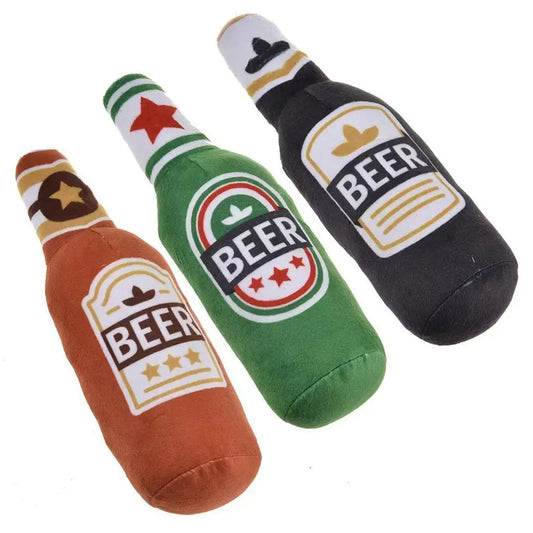 Dog Plush Toys Pet Squeaky Printed Beer - MyPetDollar.com