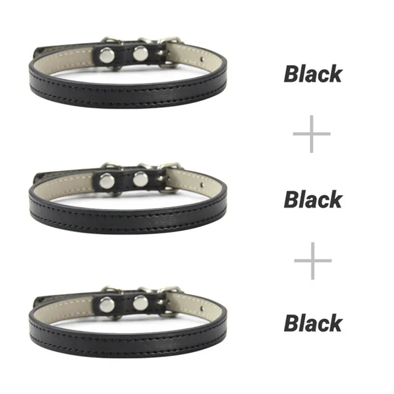 3 Pcs/Lot Soft PU Leather Cat Collar Solid - MyPetDollar.com