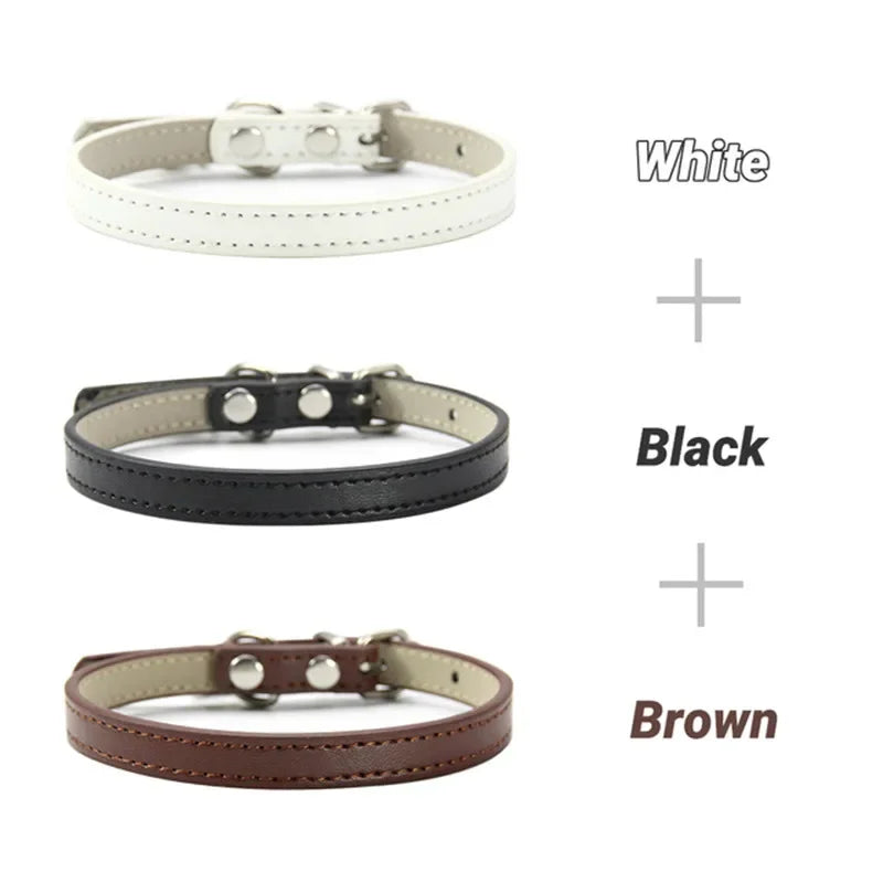 3 Pcs/Lot Soft PU Leather Cat Collar Solid - MyPetDollar.com