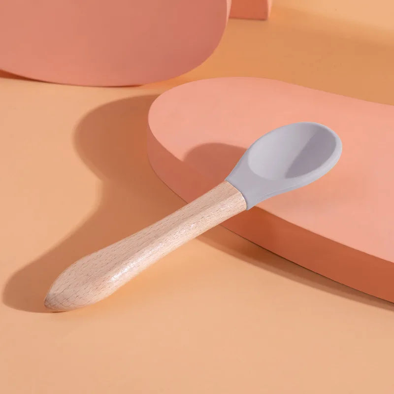 Multi - Color Pet Silicone Feeding Spoon Wooden Handle Food