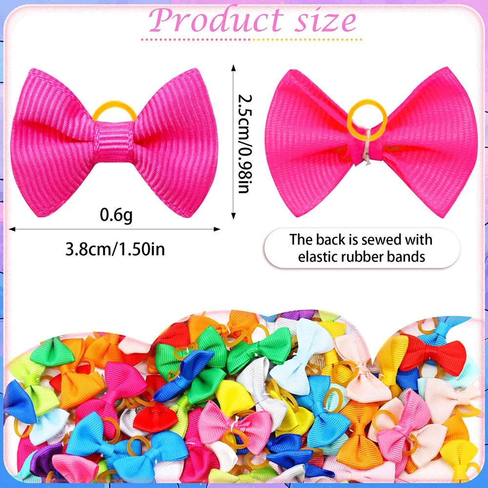 100PCS New Dog Bows With Rubber Bands Solid - MyPetDollar.com