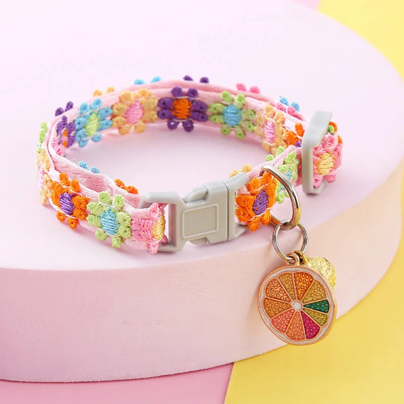 Pet Collar with Bell Colorful Flower Dog Puppy Kitten