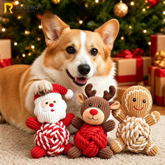Christmas Puppy Chew Toy Cotton Rope Ball - MyPetDollar.com
