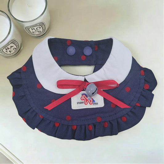 Polka Dot Pet Bib White Doll Collar Ruffle - MyPetDollar.com